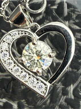 #121 18K White Gold Plated 1CTW Moisannite Heart Shaped Pendant. GRA Certified